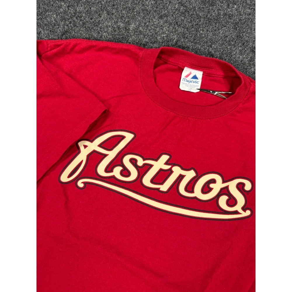 VTG Houston Astros Majestic T Shirt 2XL Red Script Logo MLB Baseball